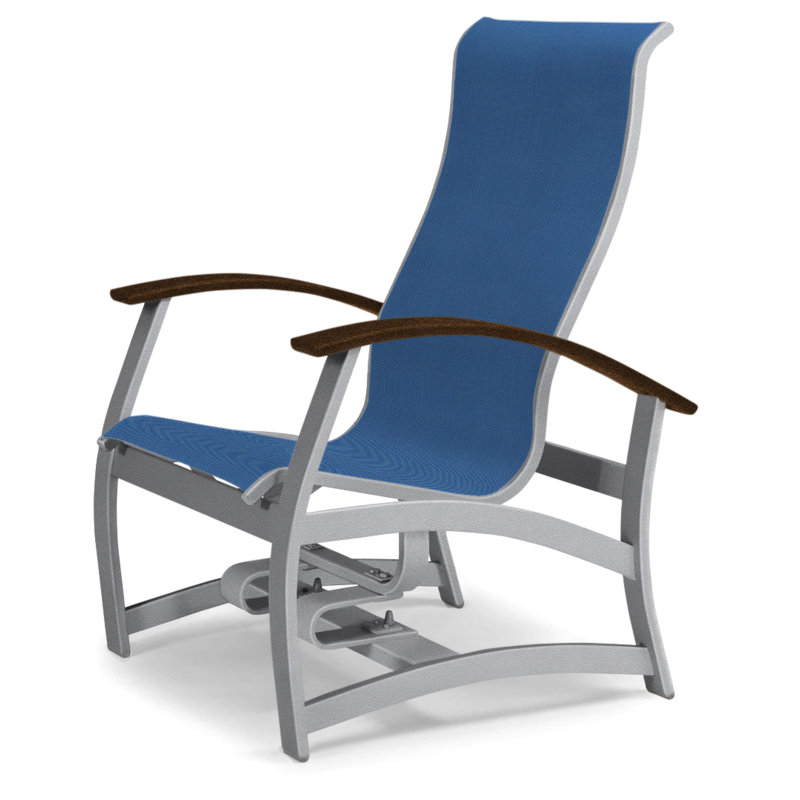 Askar Swivel Powder Coated Aluminum Outdoor Lounge Chair, Textured Desert, Kona P10, Cobalt 35D Sunbrella®