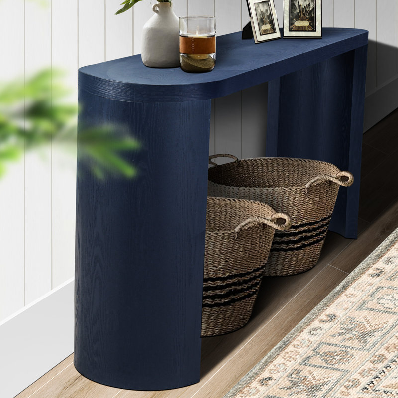 Table basse de 60 po bleu marine avec pieds incurvés, plateau épais robuste et installation réglable pour le salon / vestibule
