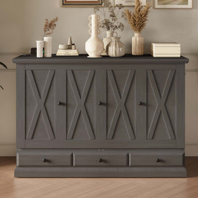 Lit armoire en pin massif massif avec station de charge et grand tiroir de rangement pour bureau à domicile ou petite pièce, double