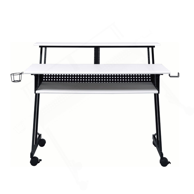 Bureau de studio de musique avec plateau à clavier, blanc et noir, Blanc