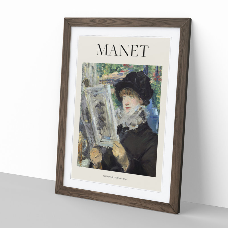 Woman Reading Print by Edouard Manet - Picture Frame Painting, Walnut, 65cm H x 48cm W x 2cm D