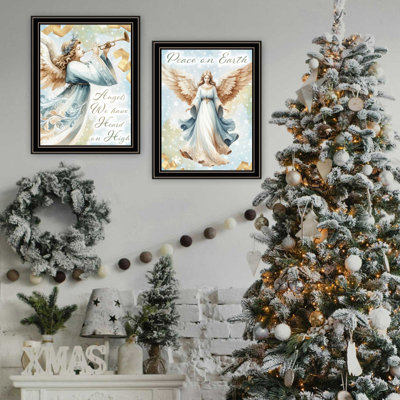 Trendy Decor 4U 2-Piece Vignette Angels We Have Heard On High Black Framed Wall Art For Living Room, Holiday Wall Art Print For Home Decor, Bedroom Wall Art By Nicole Decamp