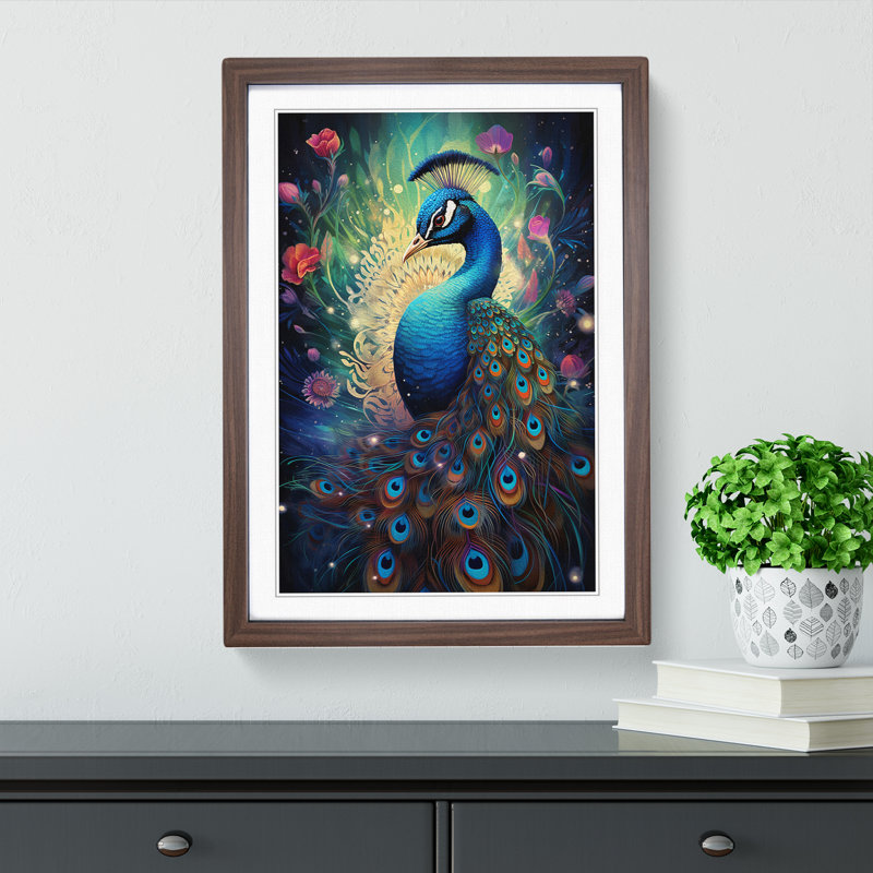 Peacock Conceptual - Single Picture Frame Print on Wood, Walnut Framed, 64cm H x 46cm W x 2cm D