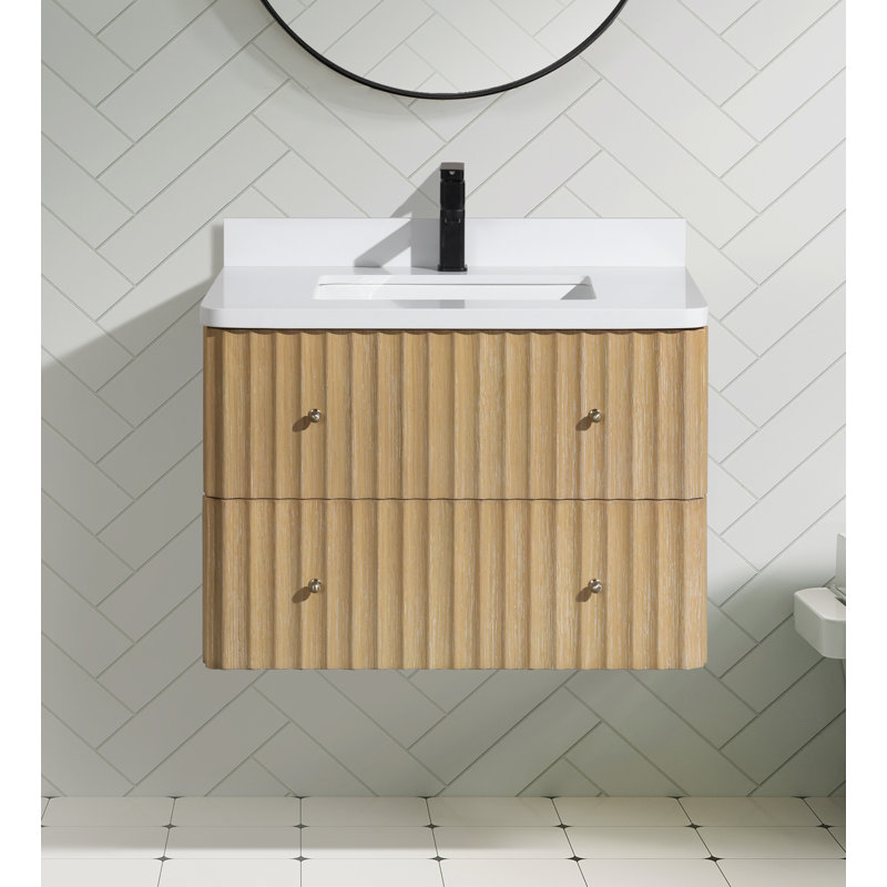 La Jolla 30" Single Floating Bathroom Vanity With Engineered Quartz Top