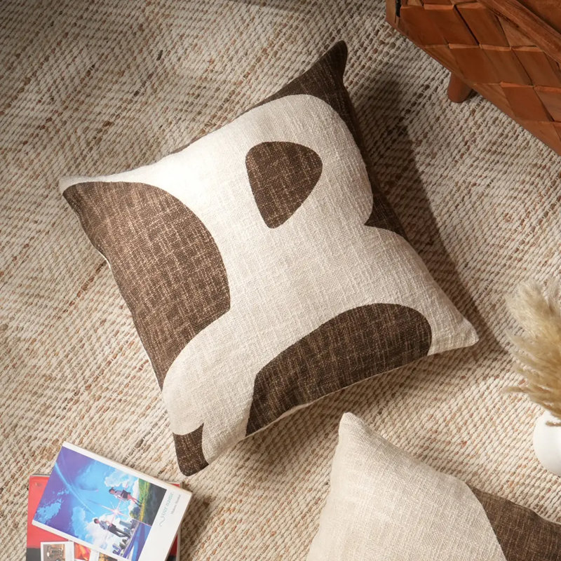 Throw Pillow | Cotton Abstract Printed Pillow-Brown | 18"x18", Brown