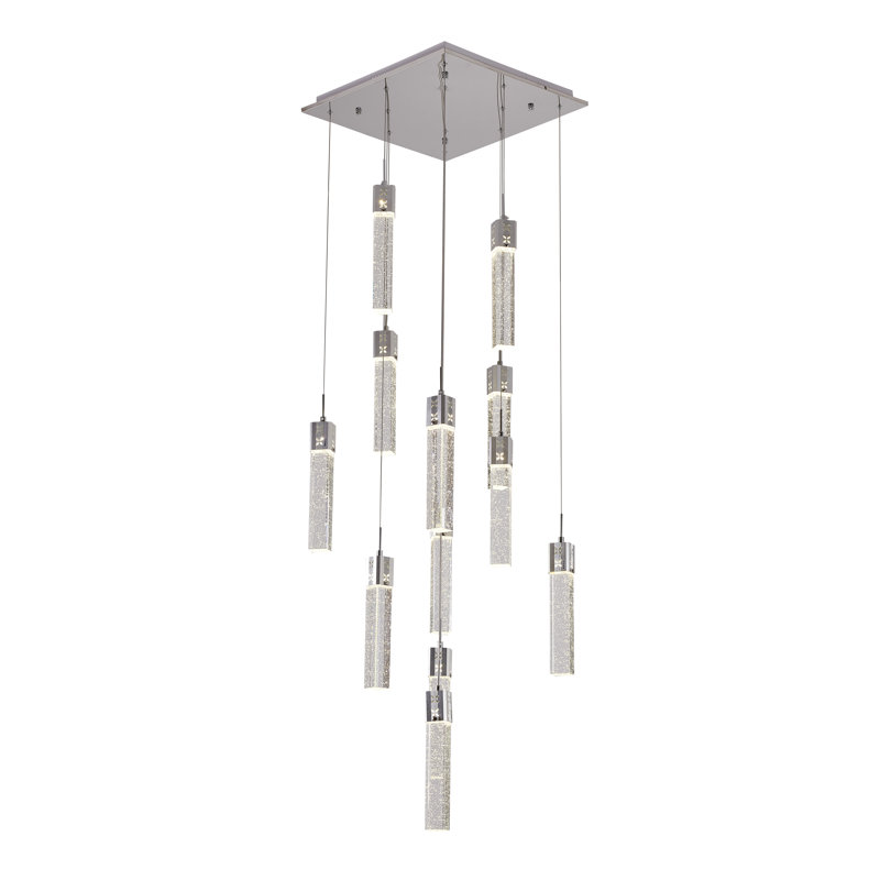 Lustre 12 lumières DEL chromées à intensité variable avec cristaux transparents
