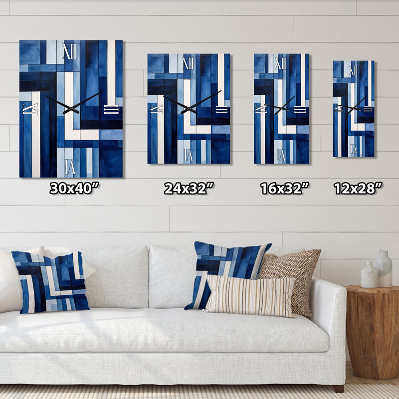 Horloge murale moderne bleu saphir symétrique I - formes abstraites, Grand