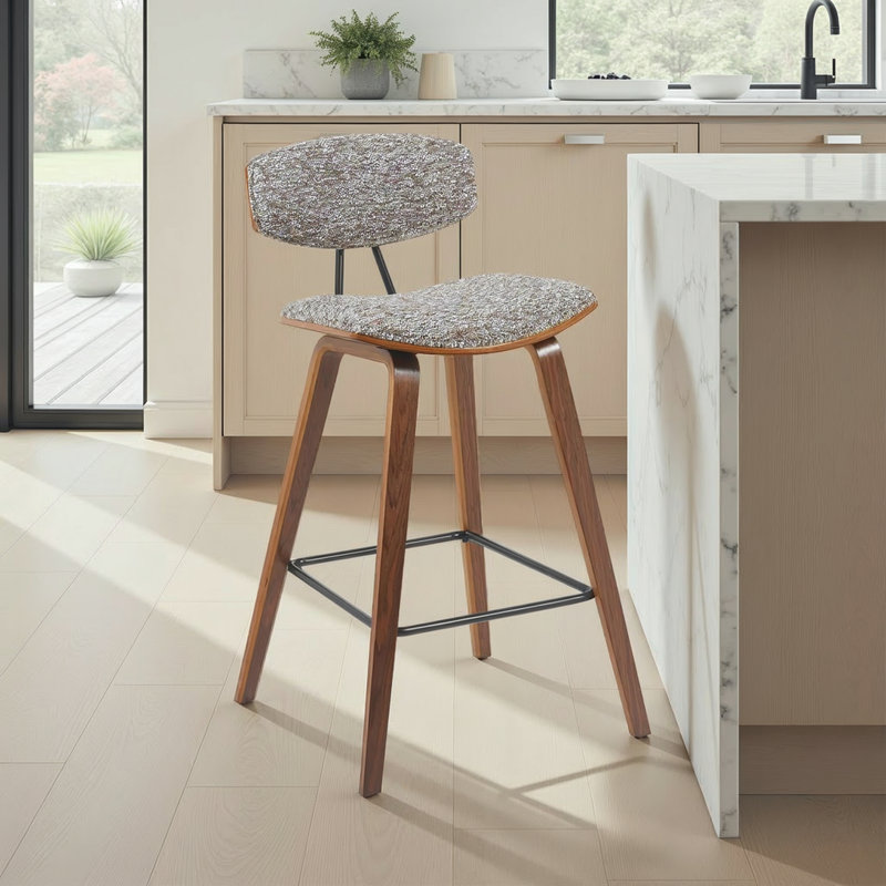 Upholstered Counter Stool, Grey/Walnut