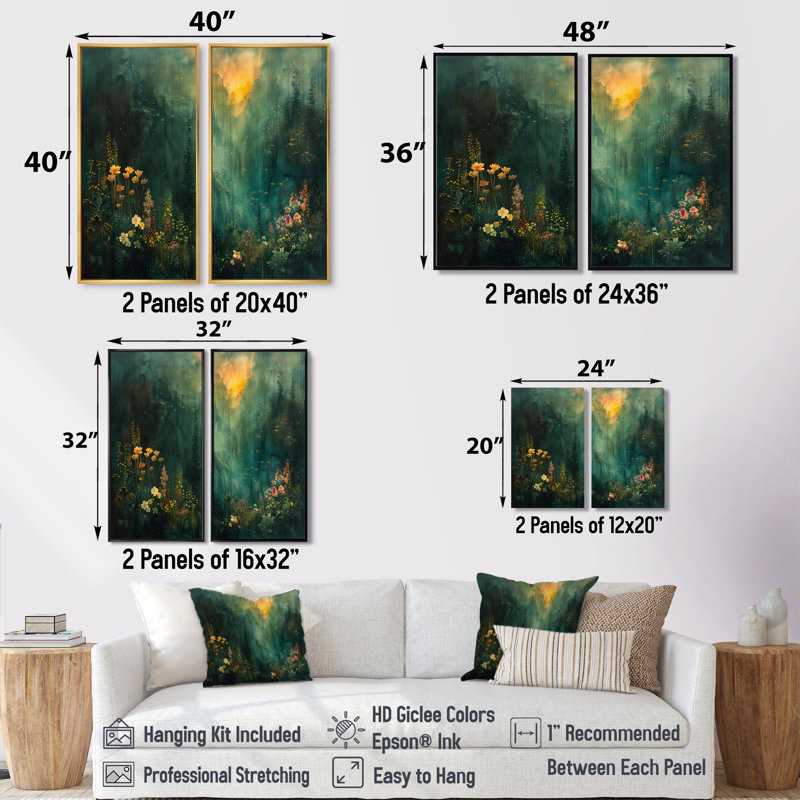 «Green Forest Enchantment Forest», impressions traditionnelles sur toile 2 pièces, Black, 36" H x 48" W