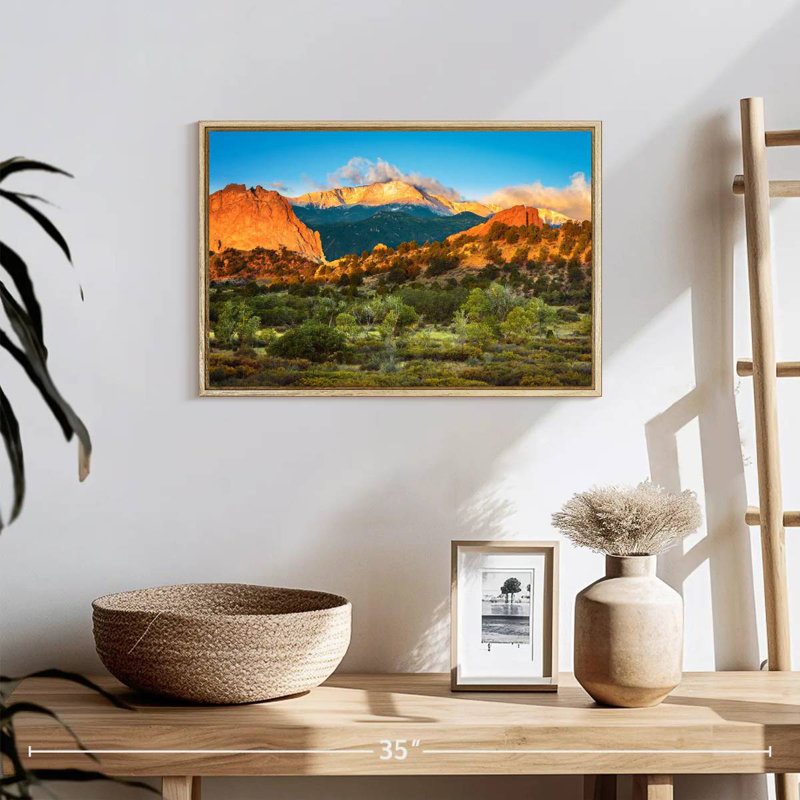 Paysage de montagne Pikes Peak, 19 po x 13 po, Cadre flottant en bois naturel