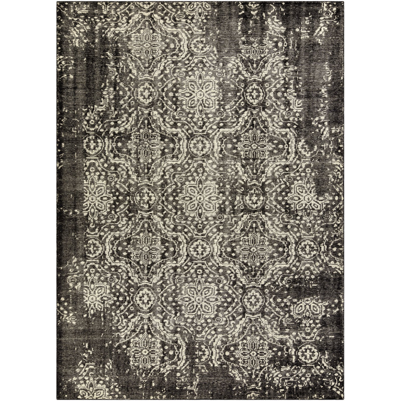 Tapis oriental en laine noué à la main kaki Andreana, Rectangle 6 pi x 9 pi