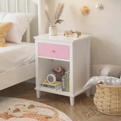 Table de chevet en bois avec un tiroir et une tablette pour enfants, adultes