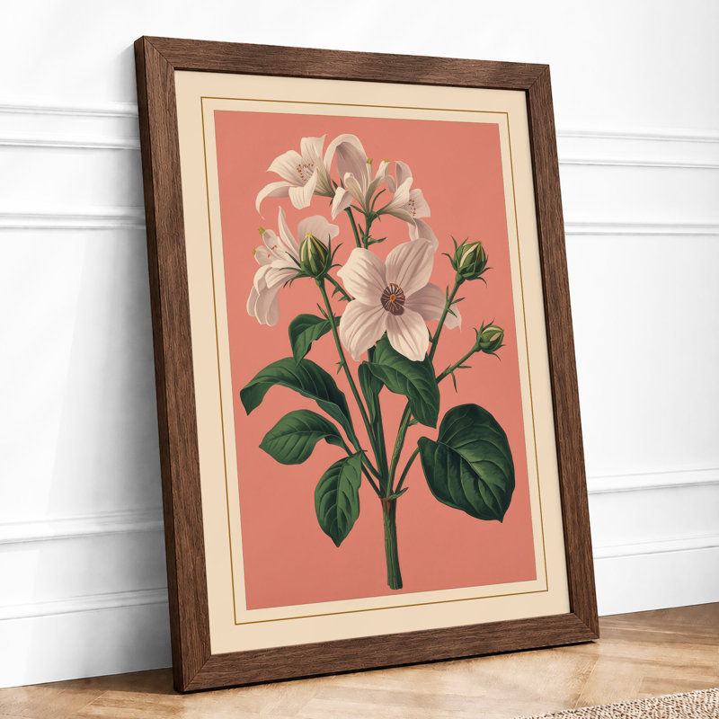 Pale Blossoms in Pink Botanical - Framed Print, Walnut, A3 - 42.0 x 29.7 cm