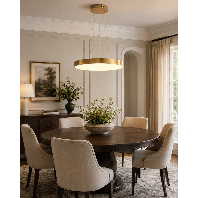 Lustre en métal à DEL avec diffuseur en acrylique blanc doux transparent, Laiton