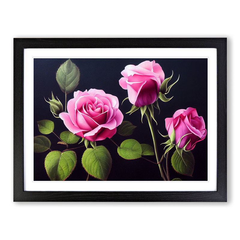 Serene Rose Flowers - Framed Print, Black, 46cm H x 64cm W x 2cm D