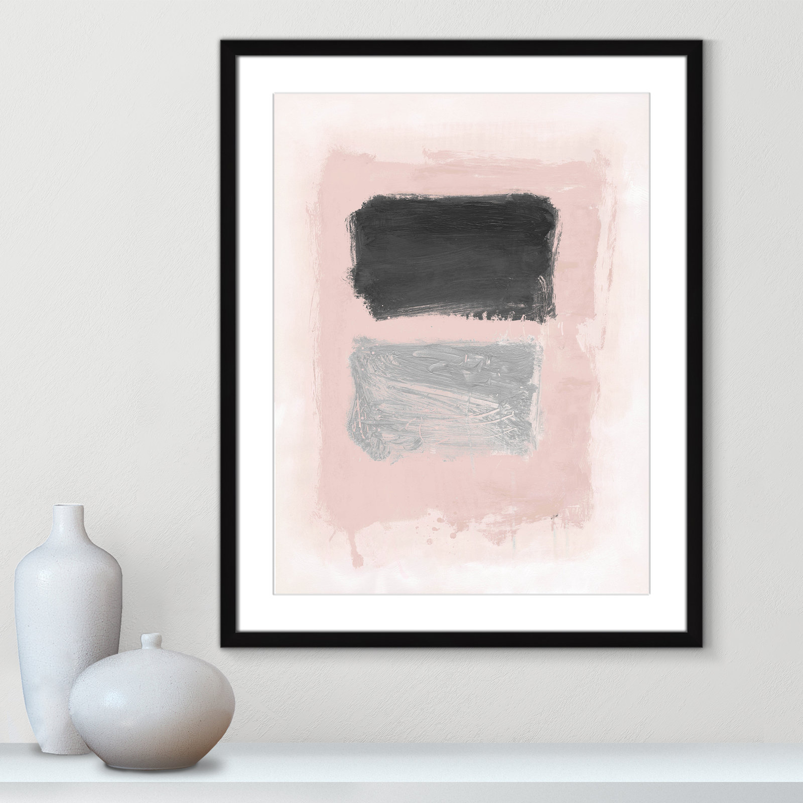 Pink, Black and Silver Shimmer I Print, 29.5" H x 23.5" W x 1.25" D, Black Matted Picture Framed