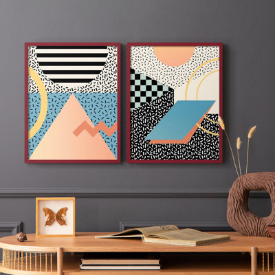 Impression encadrée moderne Memphis I-Premium - prête à être accrochée - aucun clou requis - aucun clou requis