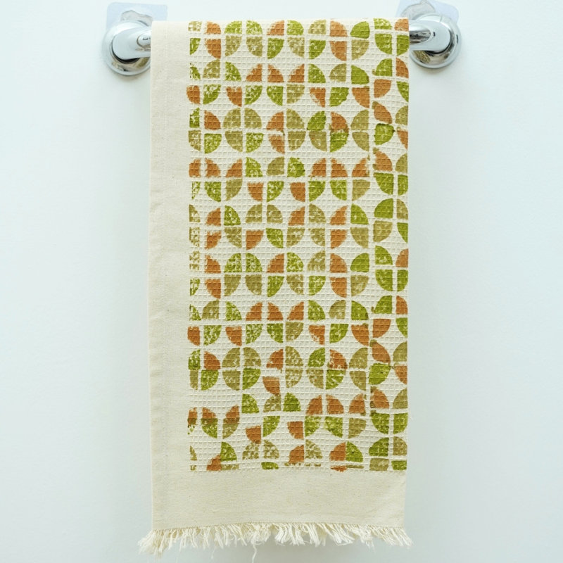 Hand Block Print Cotton Waffle Hand Towels - Perfect Blend of Style & Functionality for Your Bathroom "Chokar", Brown