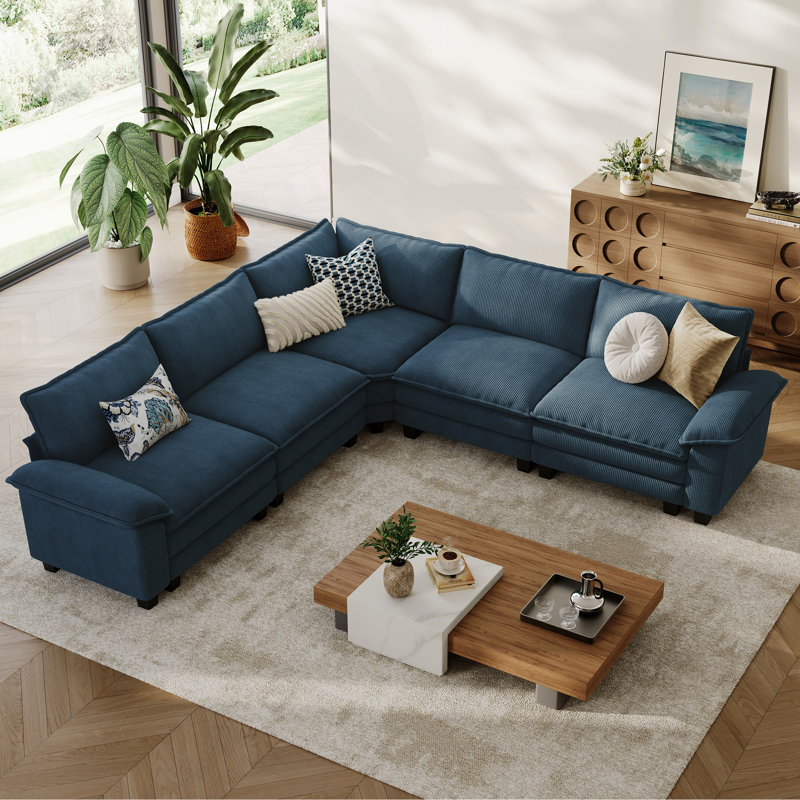  Canapé modulaire Colbey, Velours côtelé bleu marine Elio, H 34,64 po x l 119 po x P 119 po