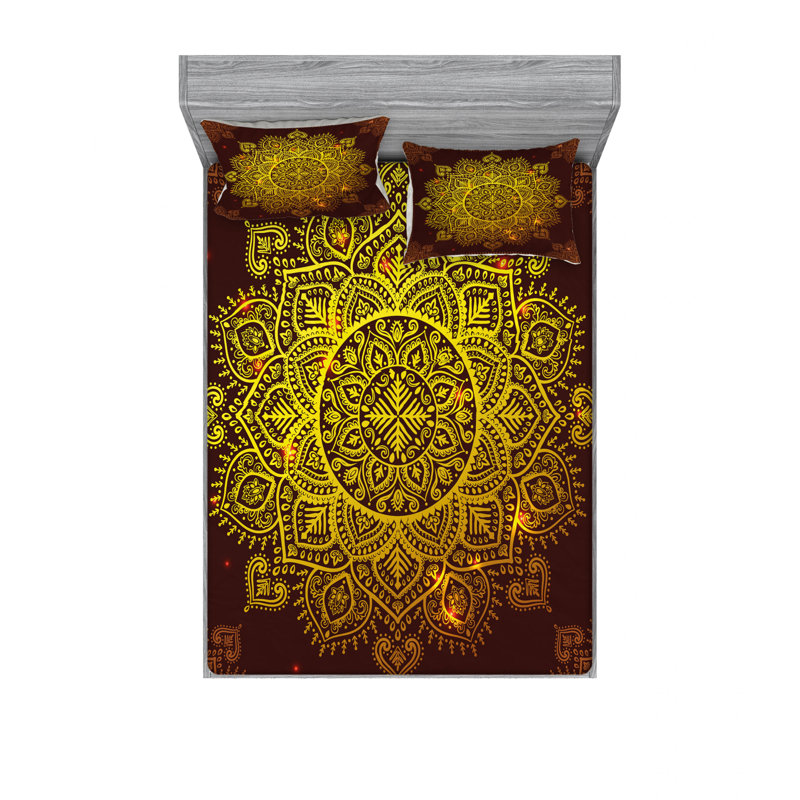 Ensemble de draps motif cachemire flocon de neige oriental, Ensemble de draps pour lit double avec un drap-hou