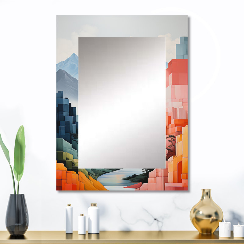 Montagnes Montagnes De Stijl Lansdcape - miroir de montagnes, miroir mural traditionnel unique, impression d'art en métal