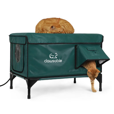 Elevated Insulated Outdoor Cat House，Openable Top Design Cat Shelter for Easy Clean, Detachable Foldable Cat House for Stray Cats& Feral Cats,Dark Green