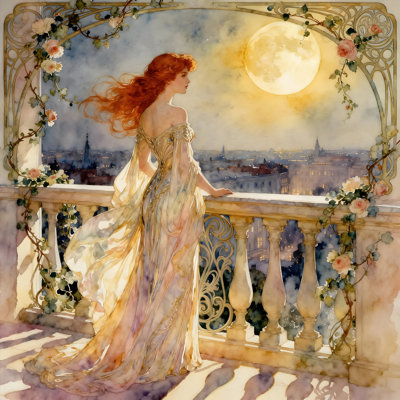 Moonlit Balcony Dream Wrapped Canvas Wall Art