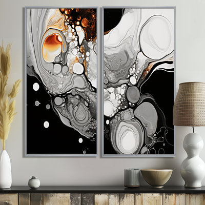 Encre liquide grise et noire Fusion II - grand dessin au trait abstrait