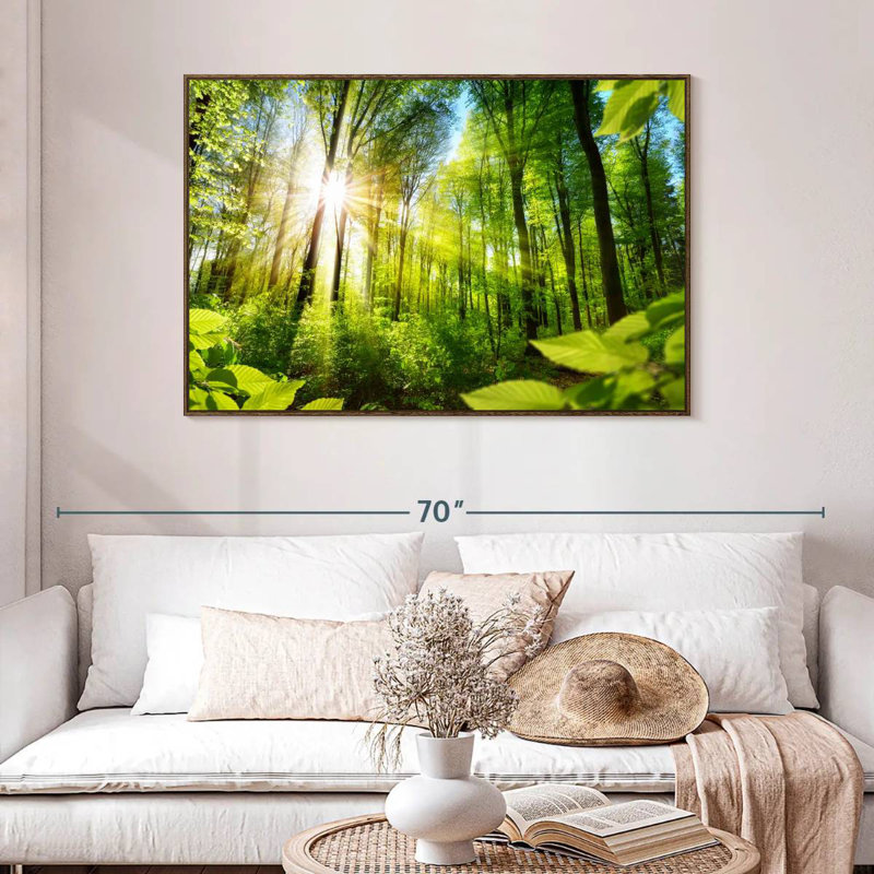 Forêt ensoleillée, 46 po x 31 po, Cadre flottant noyer
