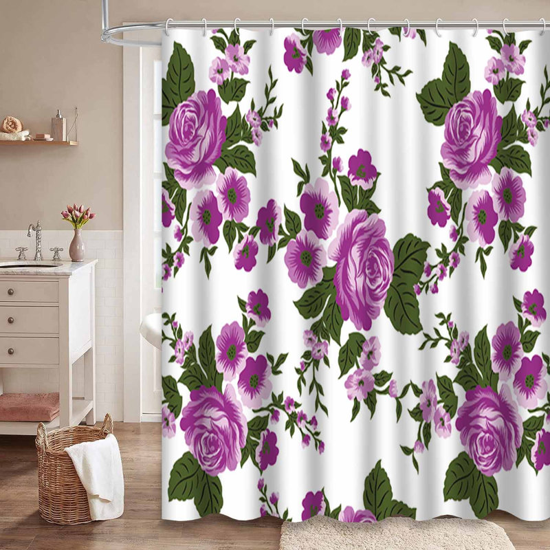 Rideau de douche imperméable à motif floral rose avec 12 crochets, L 72 po x l 78 po