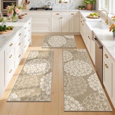 Hydrangea Stain-resistant Kitchen Mat (Set of 3)