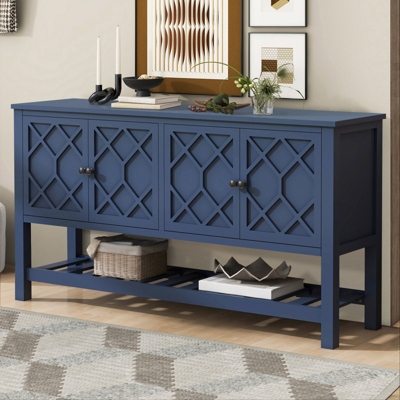 Elegant Entryway Table with Polygonal Doors, Ideal for Study, Hallway, Living Room, and Foyer, Navy Blue