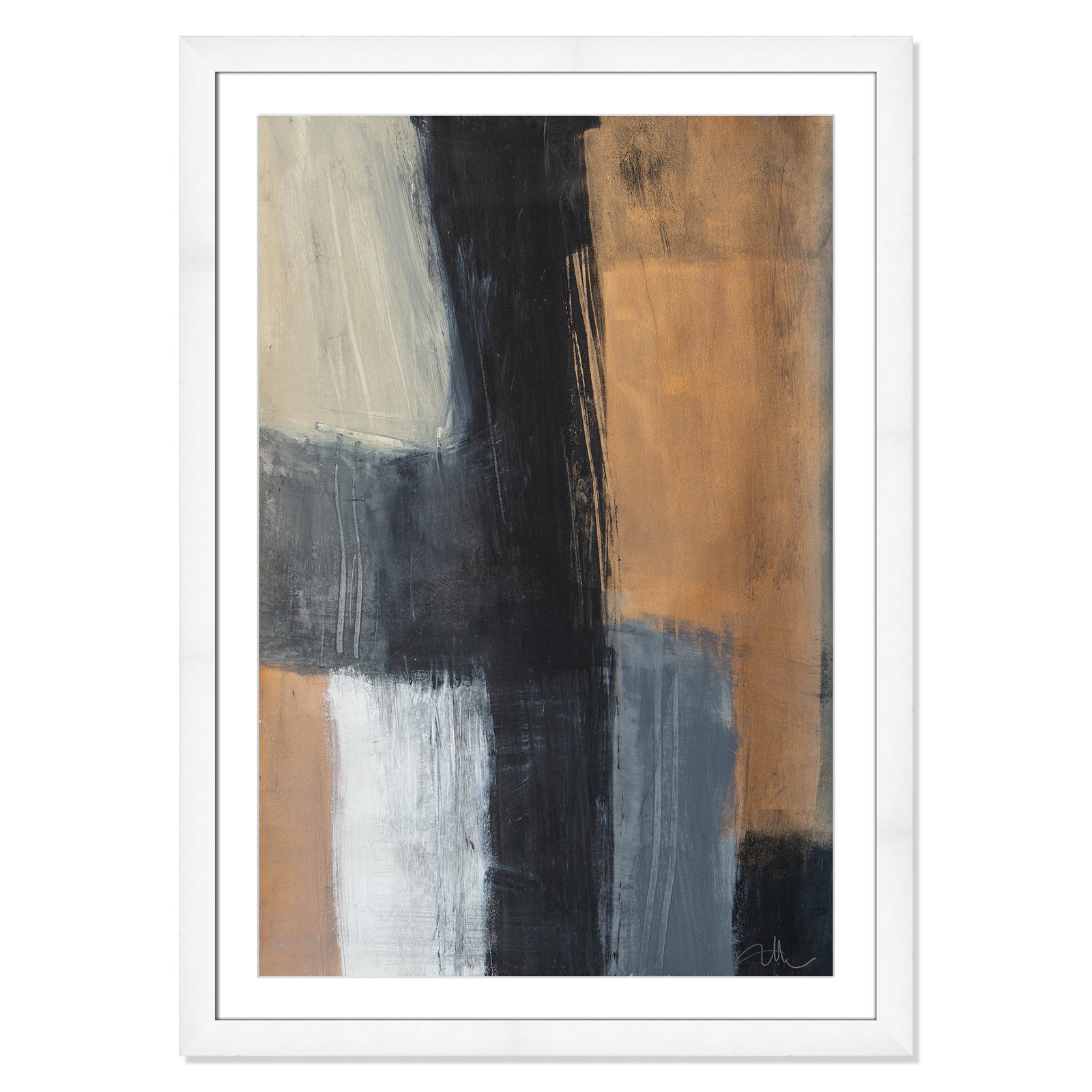Calderon "Metallic Slate II" Print, 43" H x 31" W x 1.25" D, White Cube Frame Matted