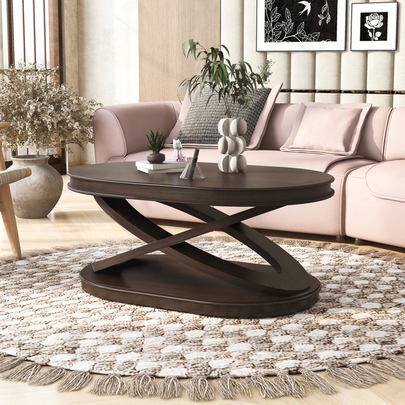 Table basse ovale avec base en forme de X, Espresso