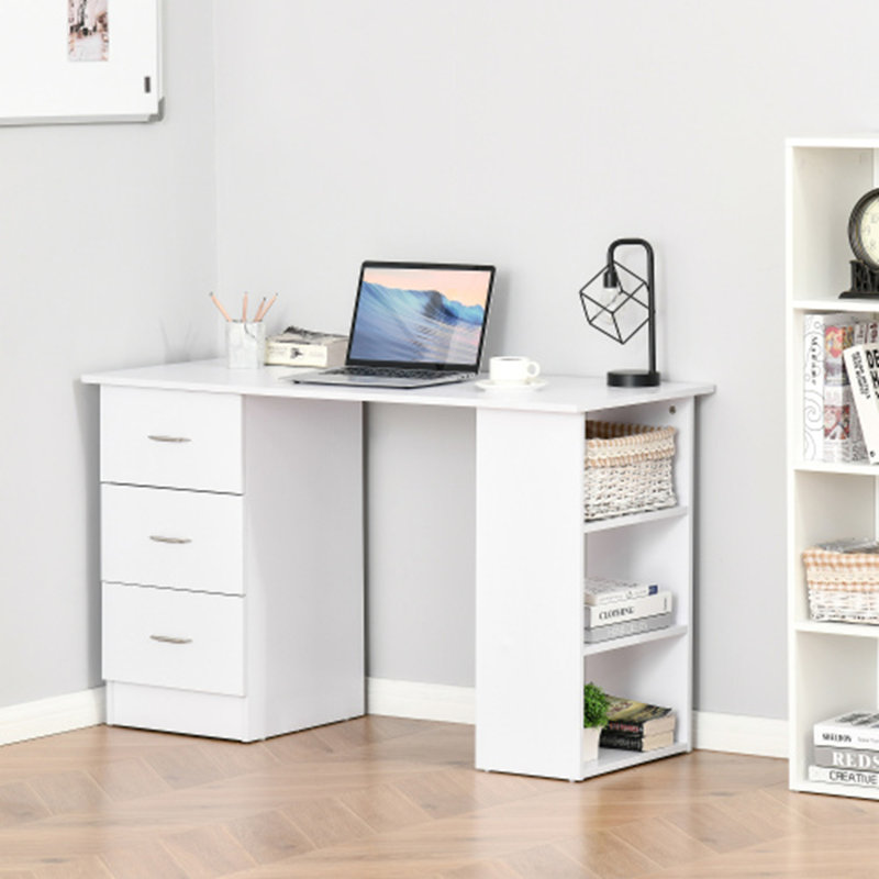 HOMcom, bureau de bureau moderne 47 po avec bureau et bureau avec 3 tiroirs et tablette de rangement - blanc
