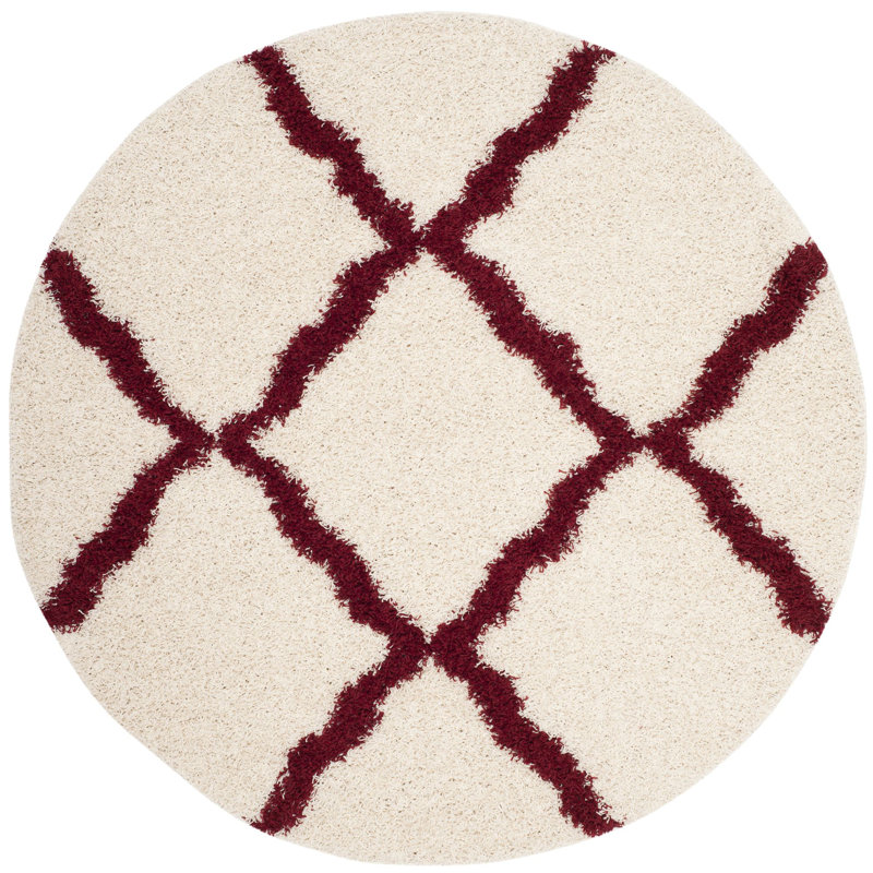 Tapis à poils longs Alonnah, Rond 8 pi, Rouge