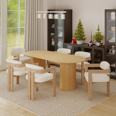 7-Piece Oval Solid Wood Dining Table Set