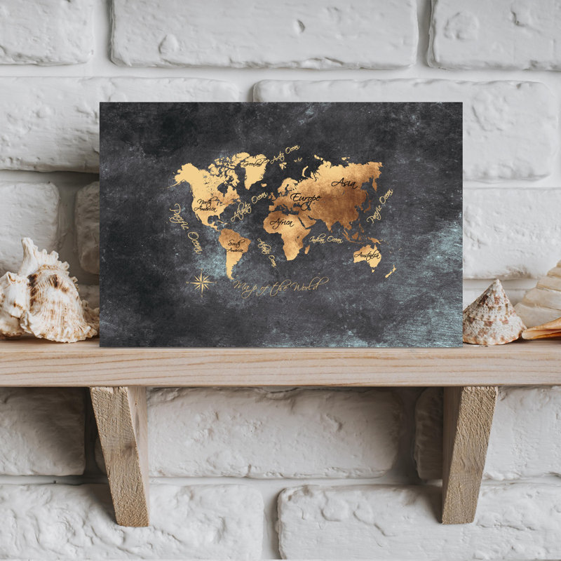 Art mural rétro carte du monde contemporaine, 12" H x 18" W