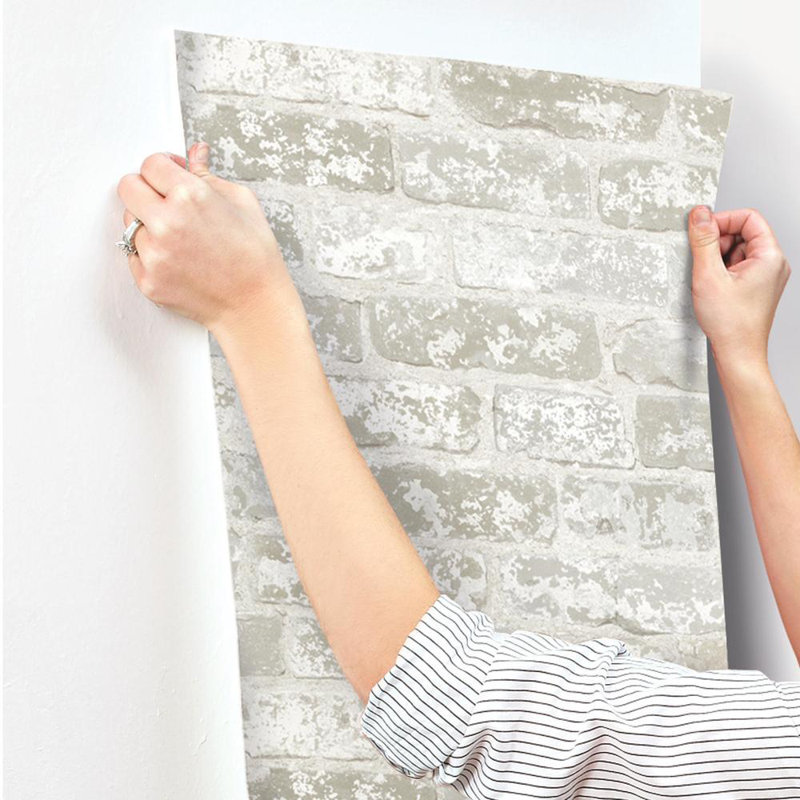Risky Business Brick Wallpaper Roll, Weathered White Ash
