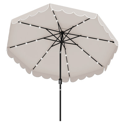 10 FT Solar Patio Umbrella Outdoor Market Sunshade w/ 24 LED Lights Beige