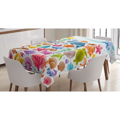 Tropical Animals Tablecloth, Diving Sea Animals Pattern With Marine Objects Whale Corals Underwater, Rectangular Table Cover For Dining Room Kitchen D -  East Urban Home, 9FD48D4DB00B4F23A7B1D4DC17B19126