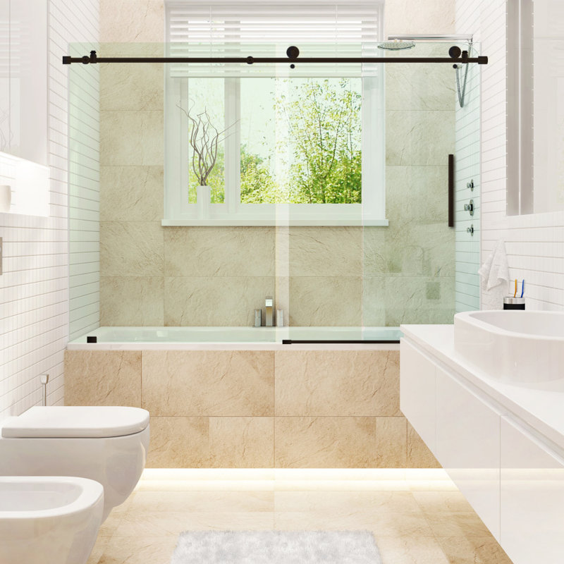 Cayman 56"- 60" W x 62" H Bathtub Door with 10MM Tempered Glass, Matte Black