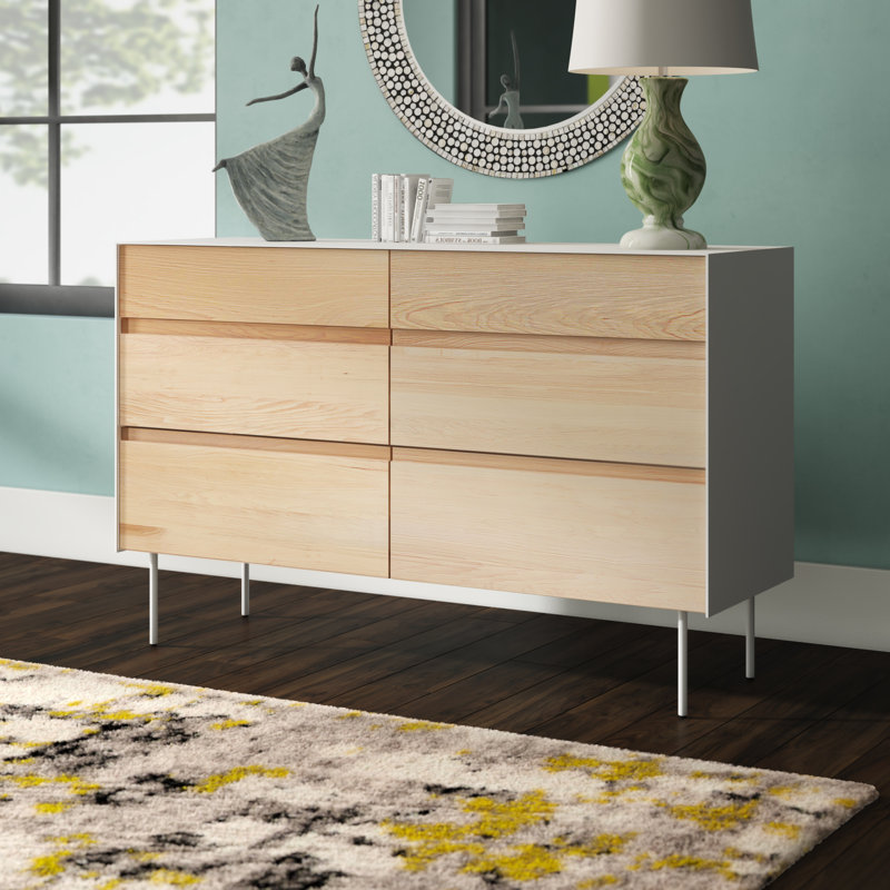 Commode 6 tiroirs Clad, Blanc / hickory