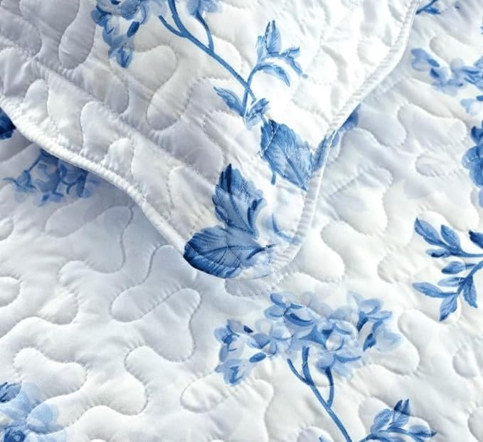 Andrena Bedspread with Pillow Shams Included, Single Bedspread + 1 Standard Pillow Sham, Floral, Blue