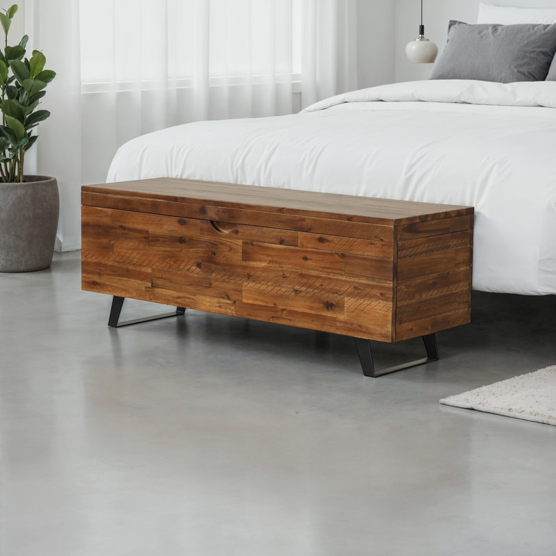Banc de rangement en bois avec couvercle rabattable Coburn, Brun / Noir