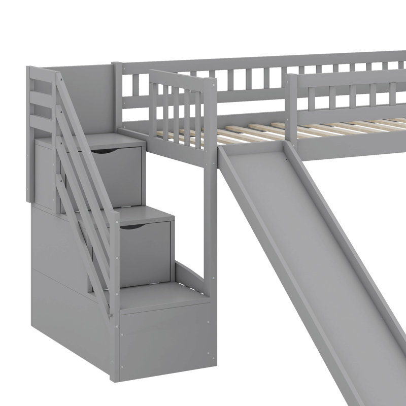 Twin Size Loft Bed With Slide, Gray