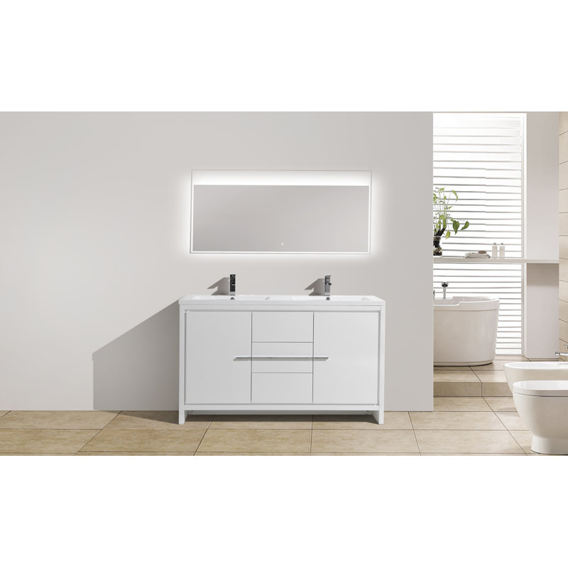 Melillo 58.5 " Freestanding Standard Double Bathroom Vanity Base, High Gloss White
