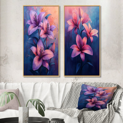 «Lily Dream» dans une teinte rose surréalisme I - art mural floral 2 pièces