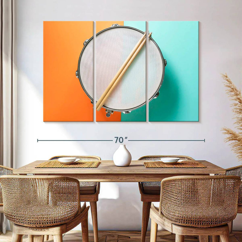 Drum And Sticks On Table, 20" H x 33" W