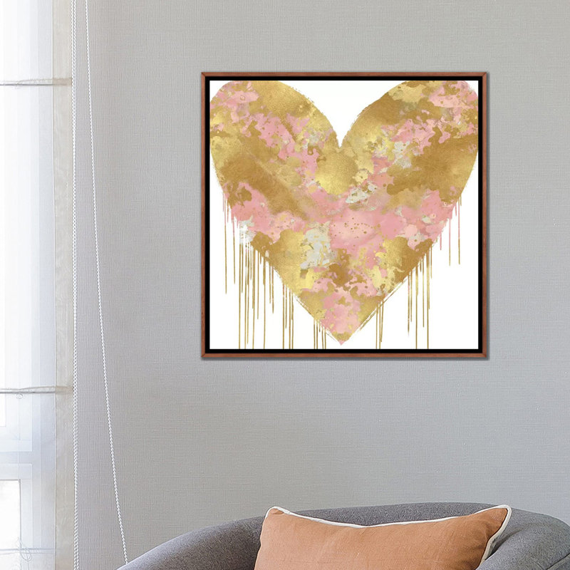 «Big Hearted Pink and Gold» par Lindsay Rodgers - impression d'art graphique, Pas de tapis, H 26 po x l 26 po x P 1,5 po